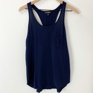 Express Gathered Racerback Pocket Sleeveless Tee Navy Small INV175